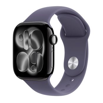 Apple Watch Series 11, 42 mm, Jet Black Aluminum Purple Fog Sport Band S/M